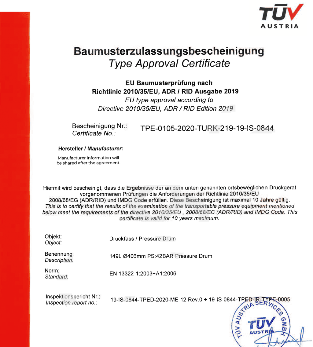 FM-200 (HFC-227ea) / Novec 1230 (FK-5-1-12) 25/42 Bar Fire Suppression System Cylinders