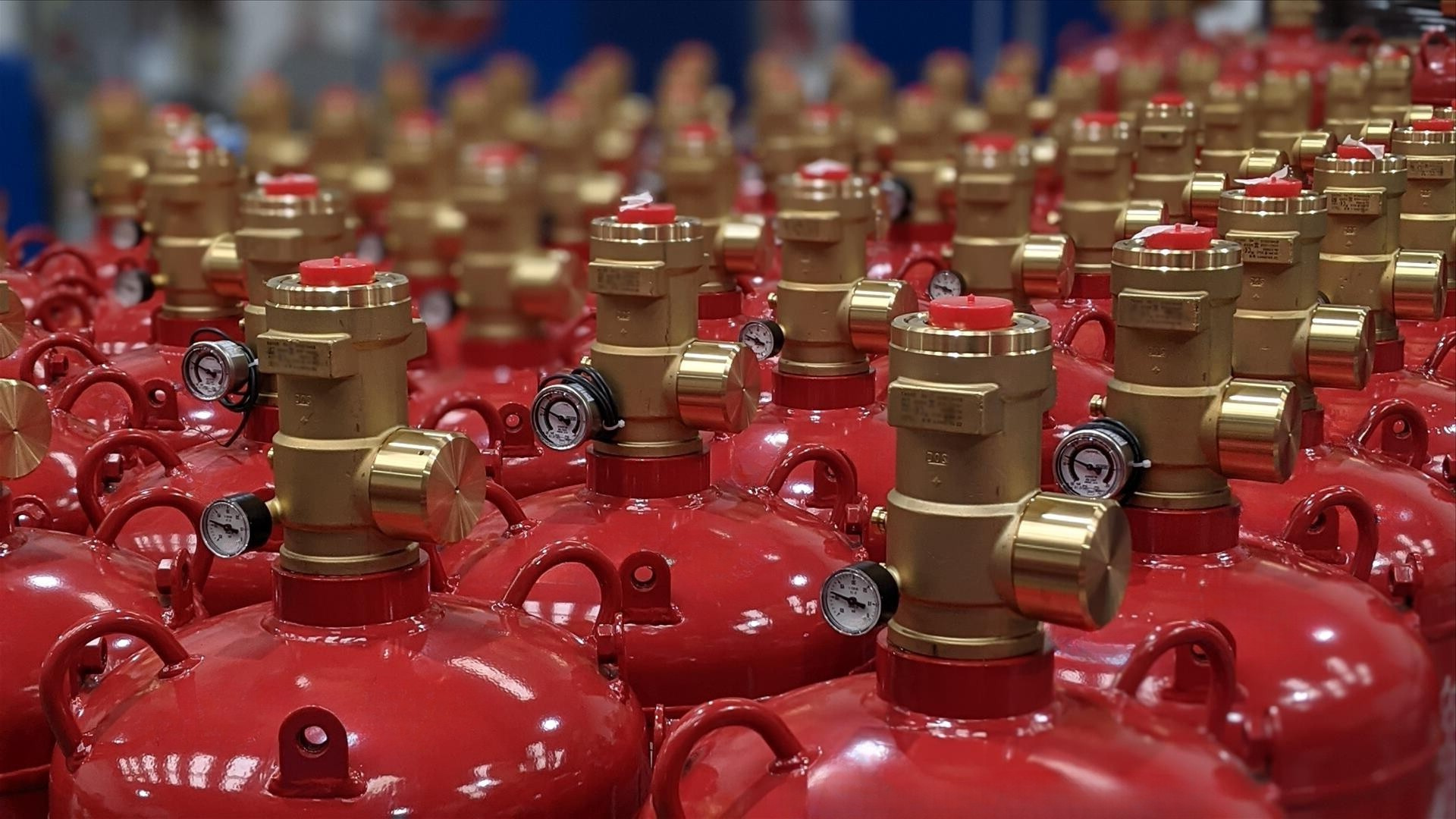 Agnitar 1230 Fire Suppression System cylinders and equipment ready for global shipment.