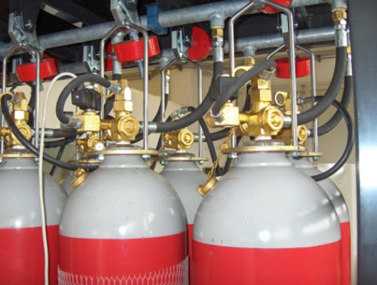 Installed Agnitar CO2 weighing device – certified monitoring system for fire suppression cylinders.