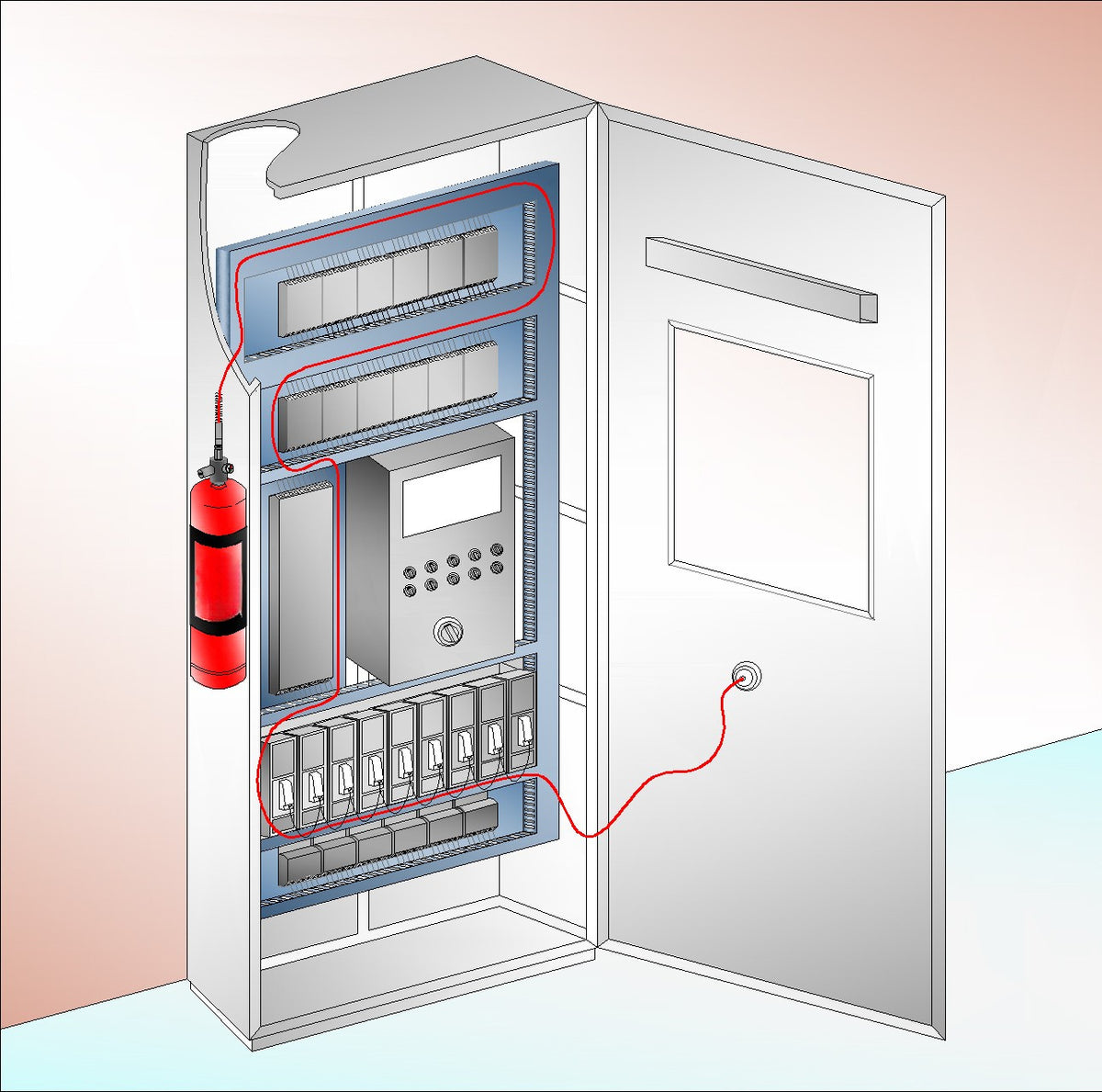 Agnitar fire suppression cylinder setup – clean agent fire protection system ready for installation.