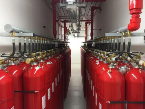 Agnitar Inert Fire Suppression System firmly installed – high-pressure cylinders for IG-541, IG-55, IG-100, IG-01.