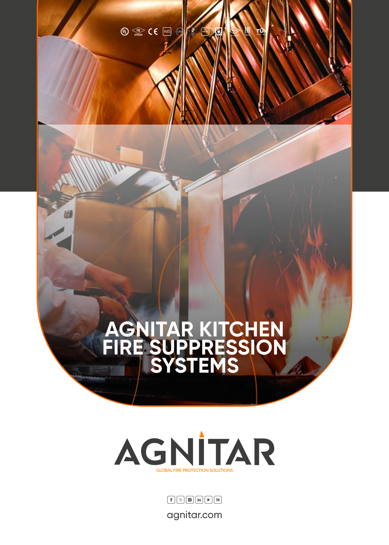 Agnitar Kitchen Fire Suppression System Catalogue – wet chemical Class K fire protection for commercial kitchens, restaurants, and food facilities.