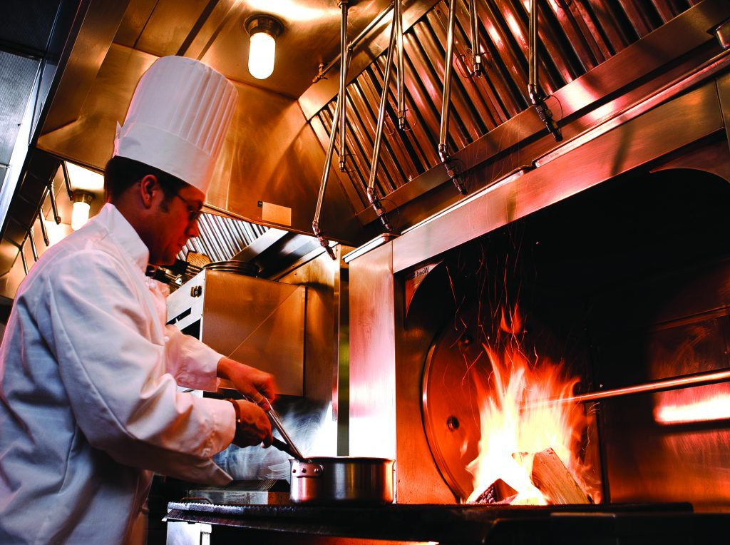 Installed Agnitar Kitchen Fire Suppression System – wet chemical Class K fire protection for restaurants and hotels.