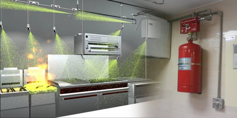 Agnitar fire suppression system extinguishing scheme – diagram of detection, discharge, and safety process.
